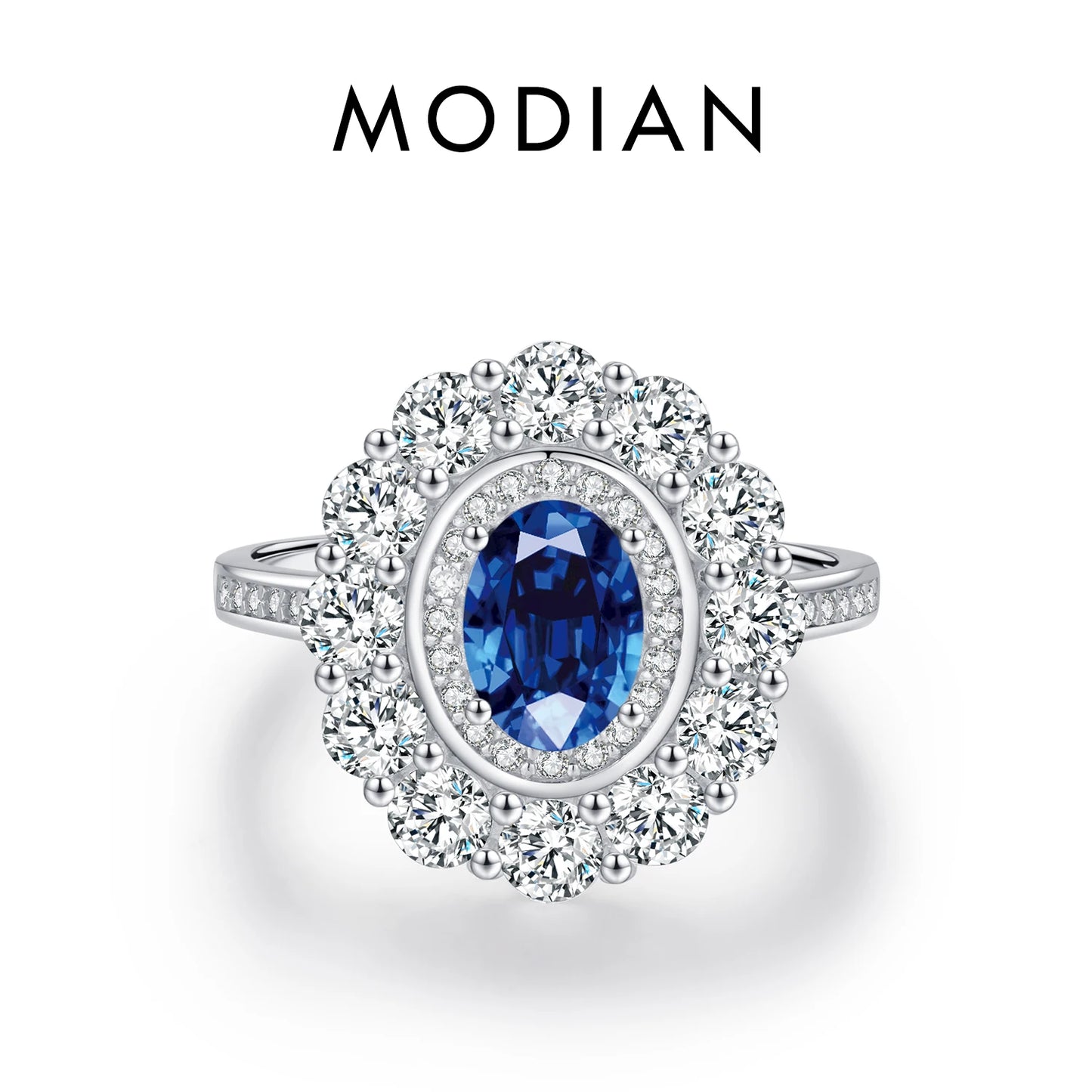 Anillo de lujo MODIAN de plata de ley 925 con circonitas ovaladas brillantes, joyería clásica para cócteles, regalo para mujer