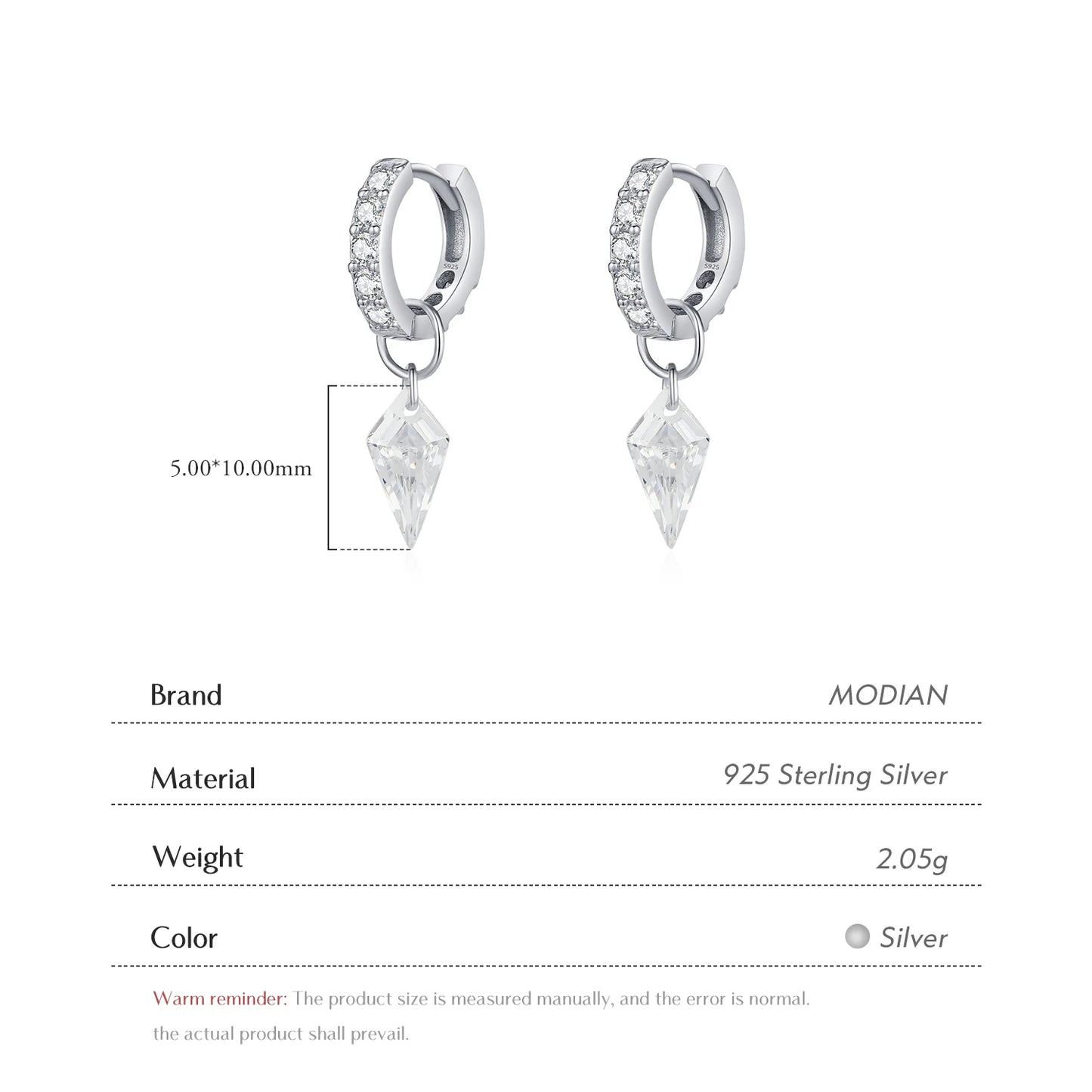 Pendientes de aro MODIAN de plata de ley 925 con circonitas cúbicas brillantes y rómbicas para mujer, chapados en platino, joyería fina hipoalergénica de moda.