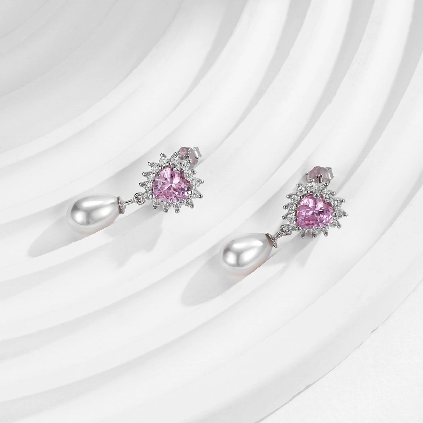Pendientes MODIAN de plata de ley 925 con forma de corazón y circonita rosa, románticos y elegantes, con forma de concha y perla, para mujer, joyería fina.