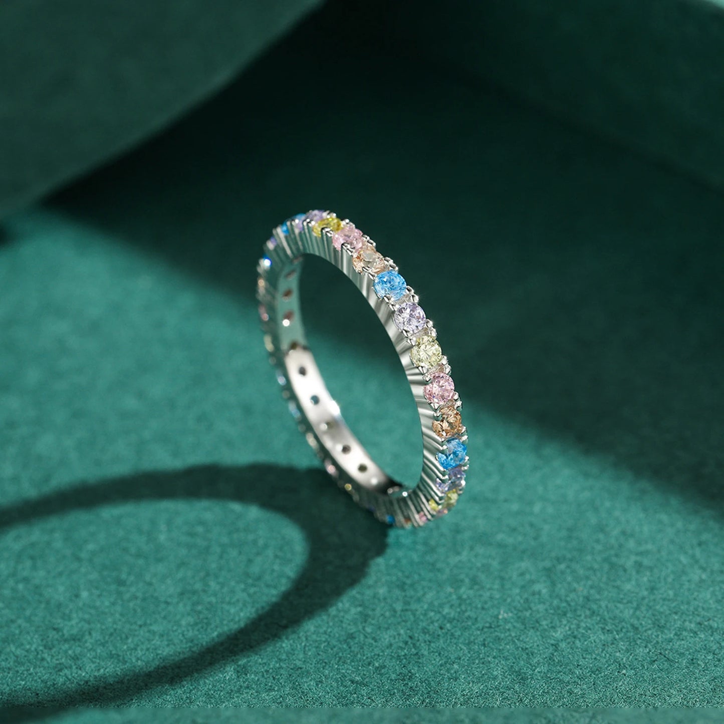Anillo Modian de plata de ley 925 auténtica con cristales de color arcoíris y caramelo, clásico y exquisito, para mujer, joyería de compromiso y boda.