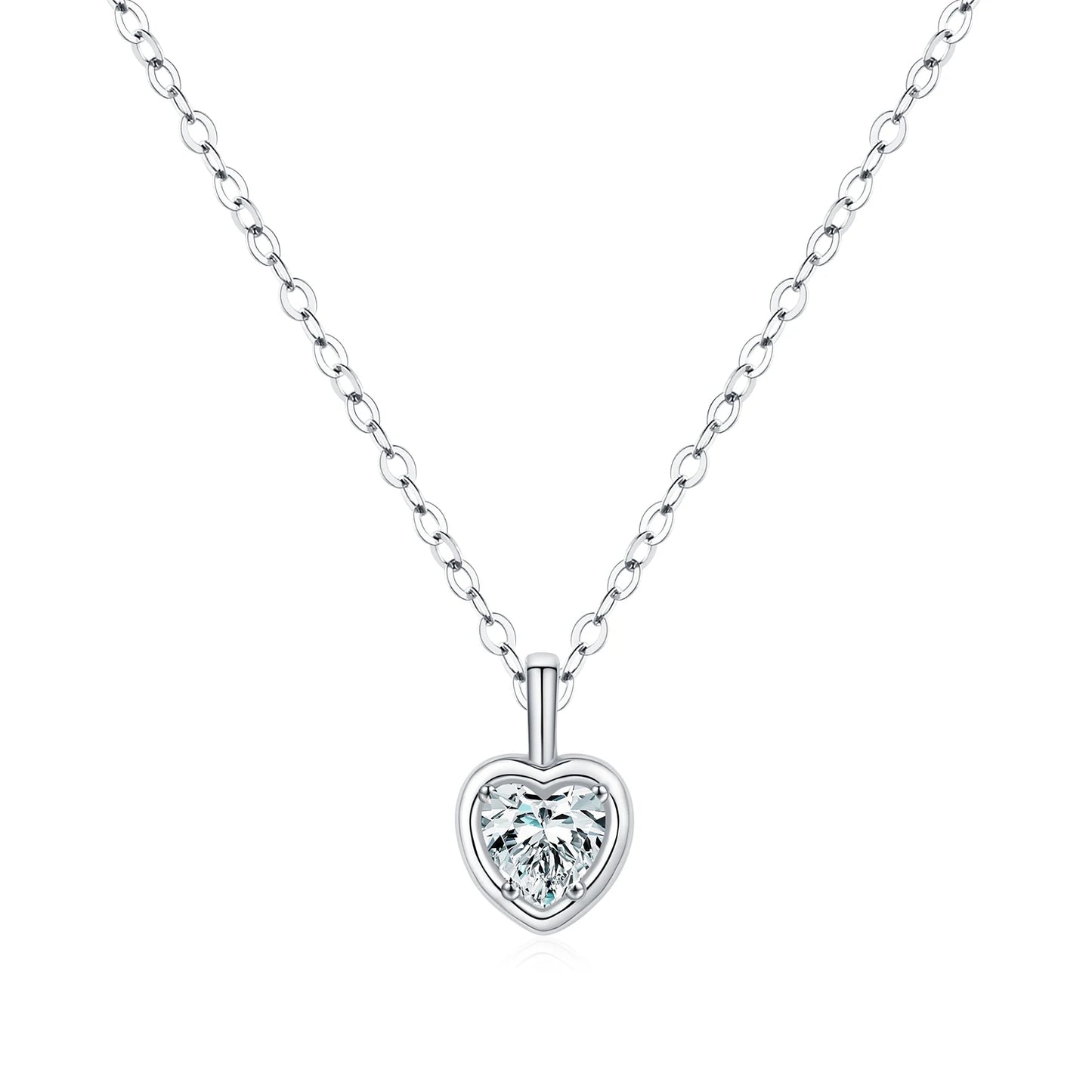 MODIAN 925 Sterling Silver Delicate Sweet Heart Zirconia Wedding Link Chain Pendant Necklace For Women Daily Fine Jewelry