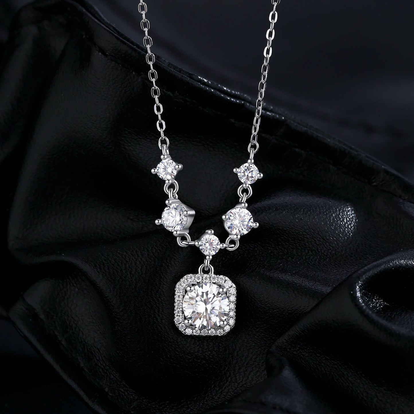 Collar MODIAN de moissanita de 1 quilates en color D, colgante de halo de lujo en plata de ley 925 para mujer, joyería nupcial para boda.