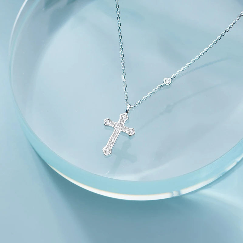 MODIAN Fashion Radiant AAA Zircon Cross for Women Pure 925 Sterling Silver Simple Necklace Ethnic Style Fine Jewelry Party Gift