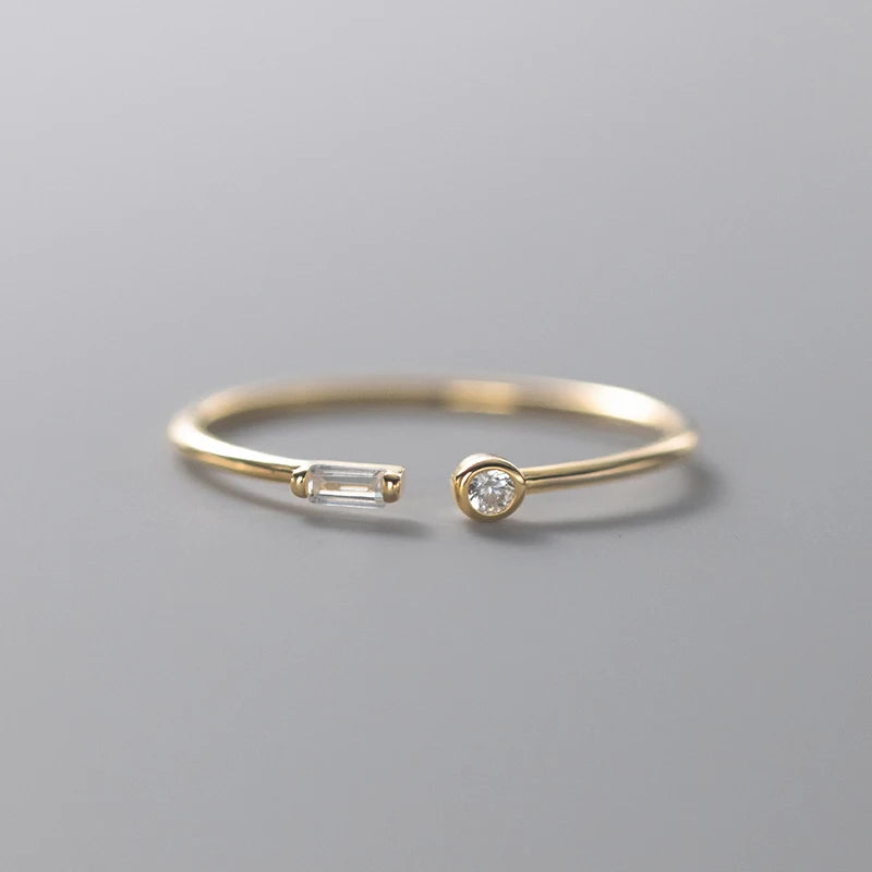 Anillo Modian de plata de ley 925 auténtica, sencillo, fino, con circonita transparente, ajustable, de oro de 14 quilates, para mujer, joyería de boda, regalo