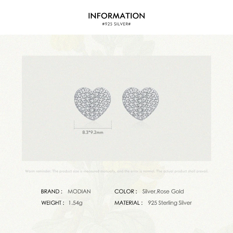 Pendientes MODIAN de plata de ley 925 con forma de corazón de amor para mujer, aretes de circonita cúbica transparente, joyería de boda