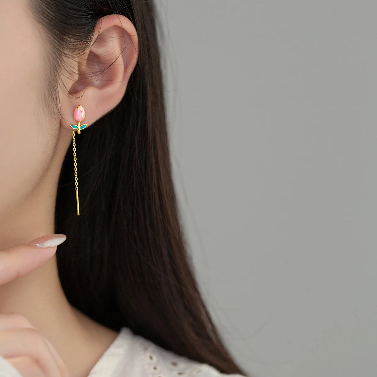 Pendientes MODIAN de plata de ley 925 con borlas de rosa esmaltadas, cadena larga, elegantes, para mujer, joyería fina, regalos