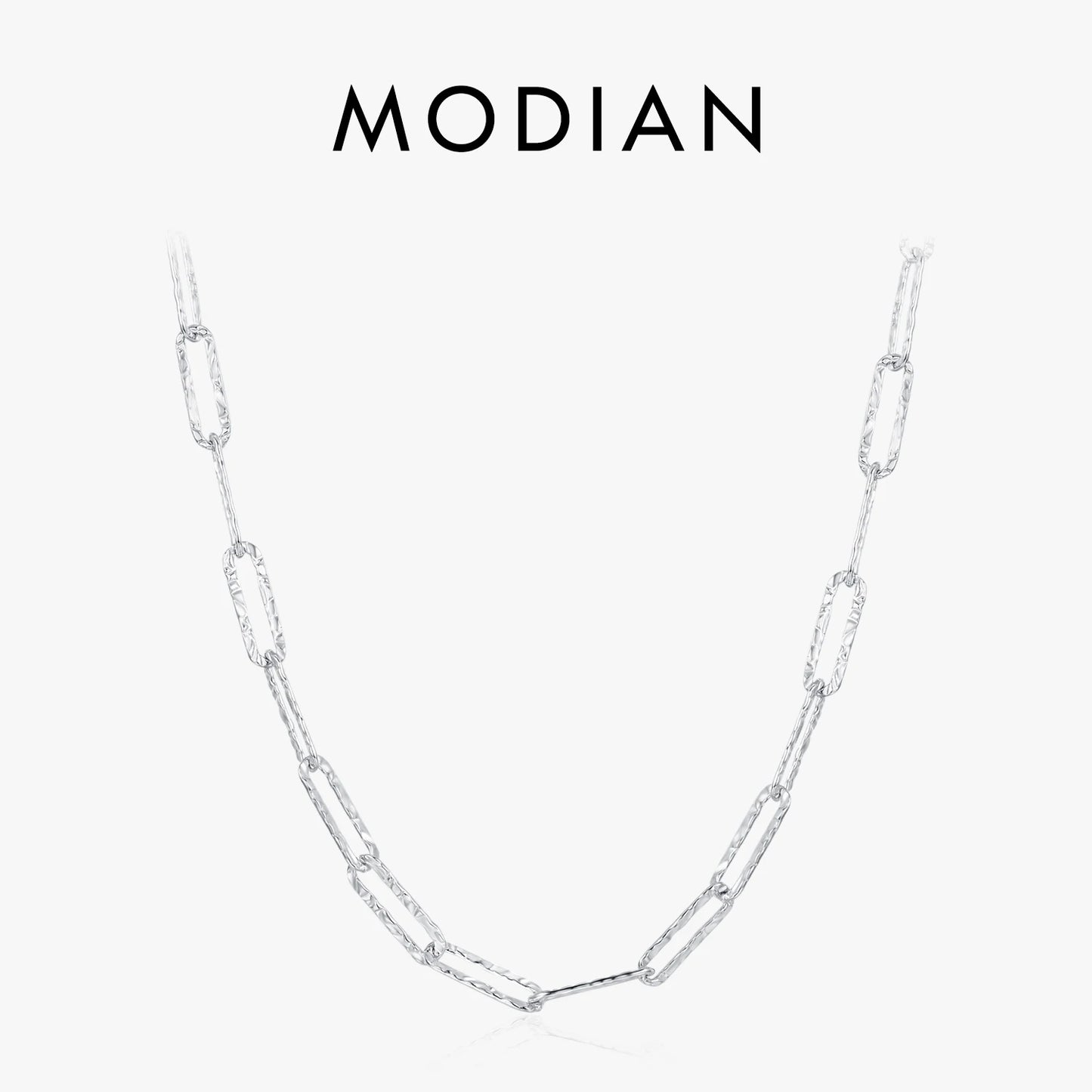 Collar moderno de plata de ley 925 con textura de papel de aluminio de MODIAN, joyería sencilla apilable chapada en platino para mujeres y niñas, accesorios