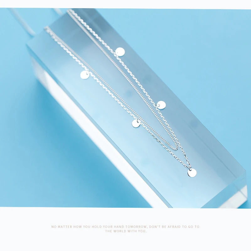 Collar con colgante de lentejuelas de doble capa de plata esterlina 925 auténtica de Modian Classic para mujer, collares ajustables, joyería fina