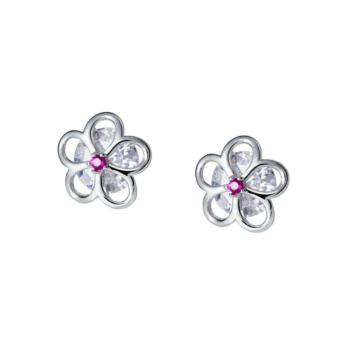 Pendientes Modian Summer Beach de plata de ley 925 100% con circonitas rosas y cristales para mujer, joyería de plata con flor hueca de circonita cúbica transparente