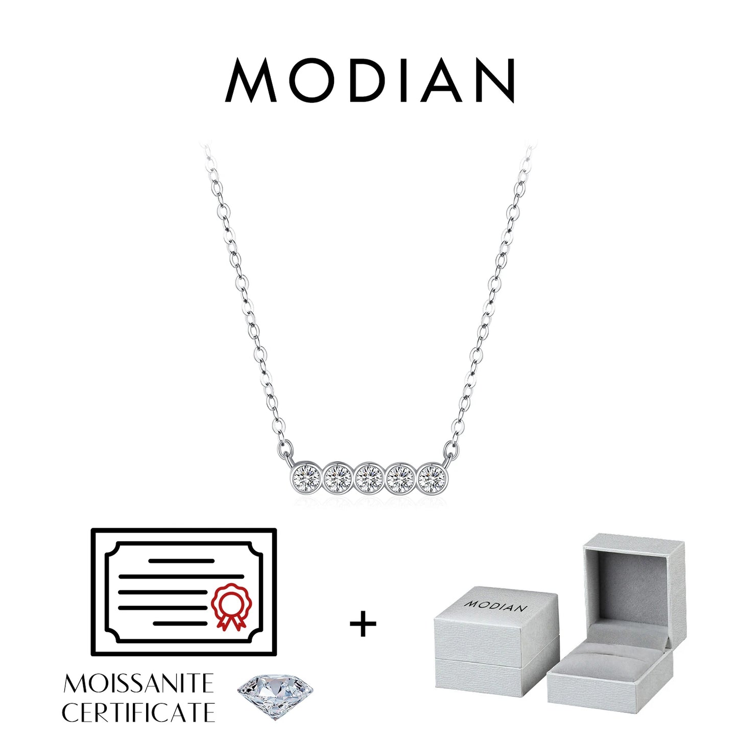 Collar con colgante apilable de moissanita de color D de MODIAN, plata de ley 925, cadena de eslabones con diamantes de laboratorio, joyería para mujer, regalo de lujo