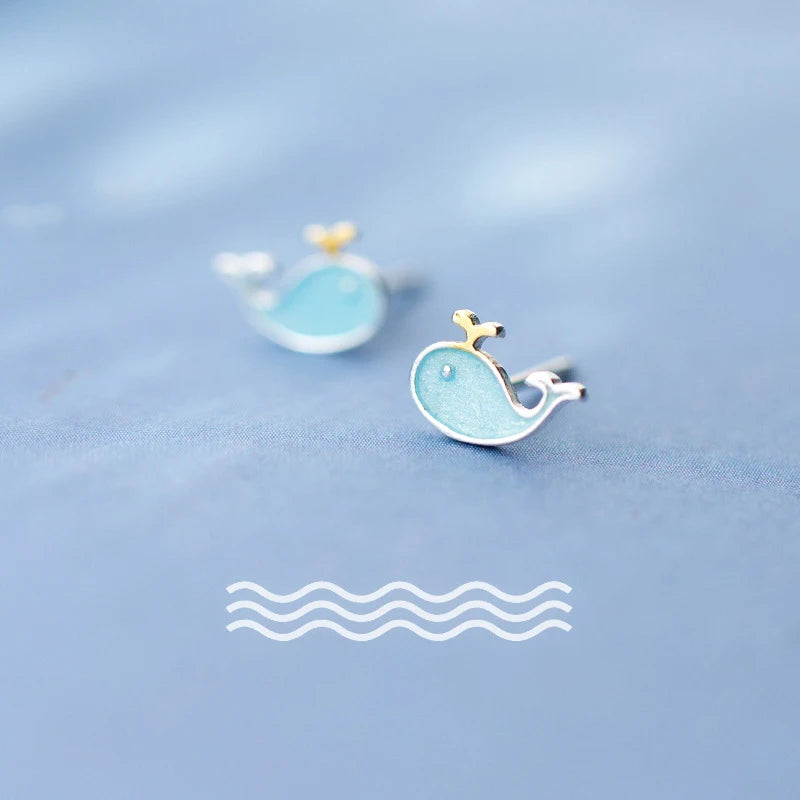 Pendientes Modian con forma de delfín esmaltado para mujer, de plata de ley 925, con forma de ballena, estilo coreano.