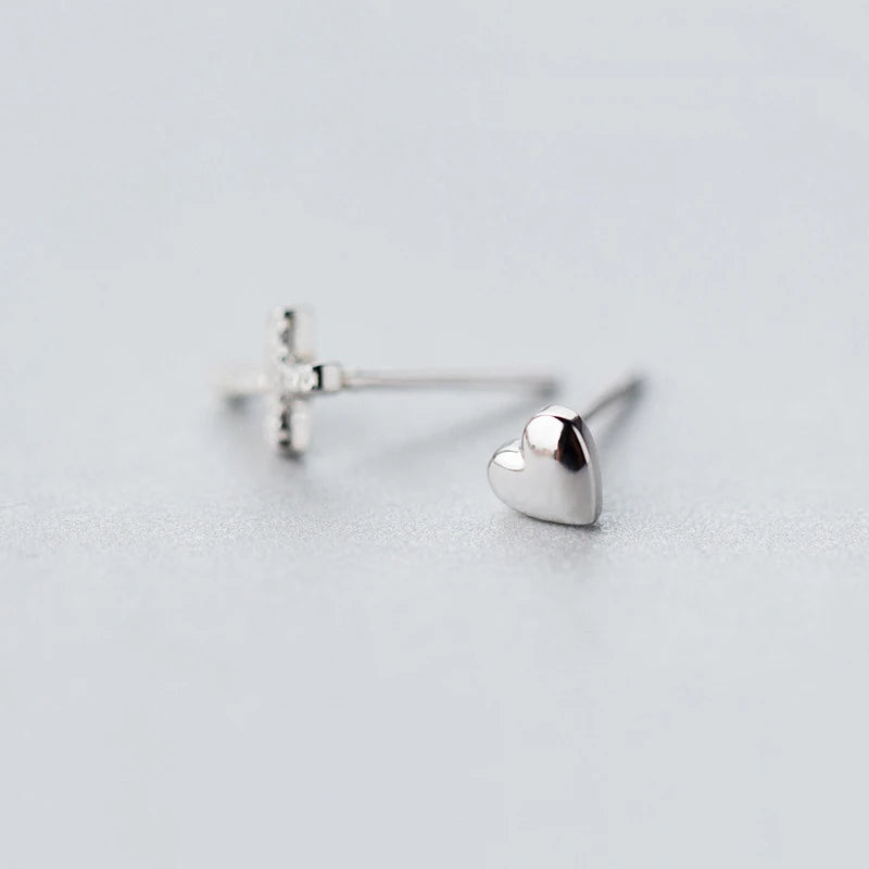 Pendientes pequeños con forma de cruz de Modian, circonita cúbica transparente, con forma de corazón, de amor y fe, de moda para mujer, brillantes, de plata de ley 925, joyería fina con dijes