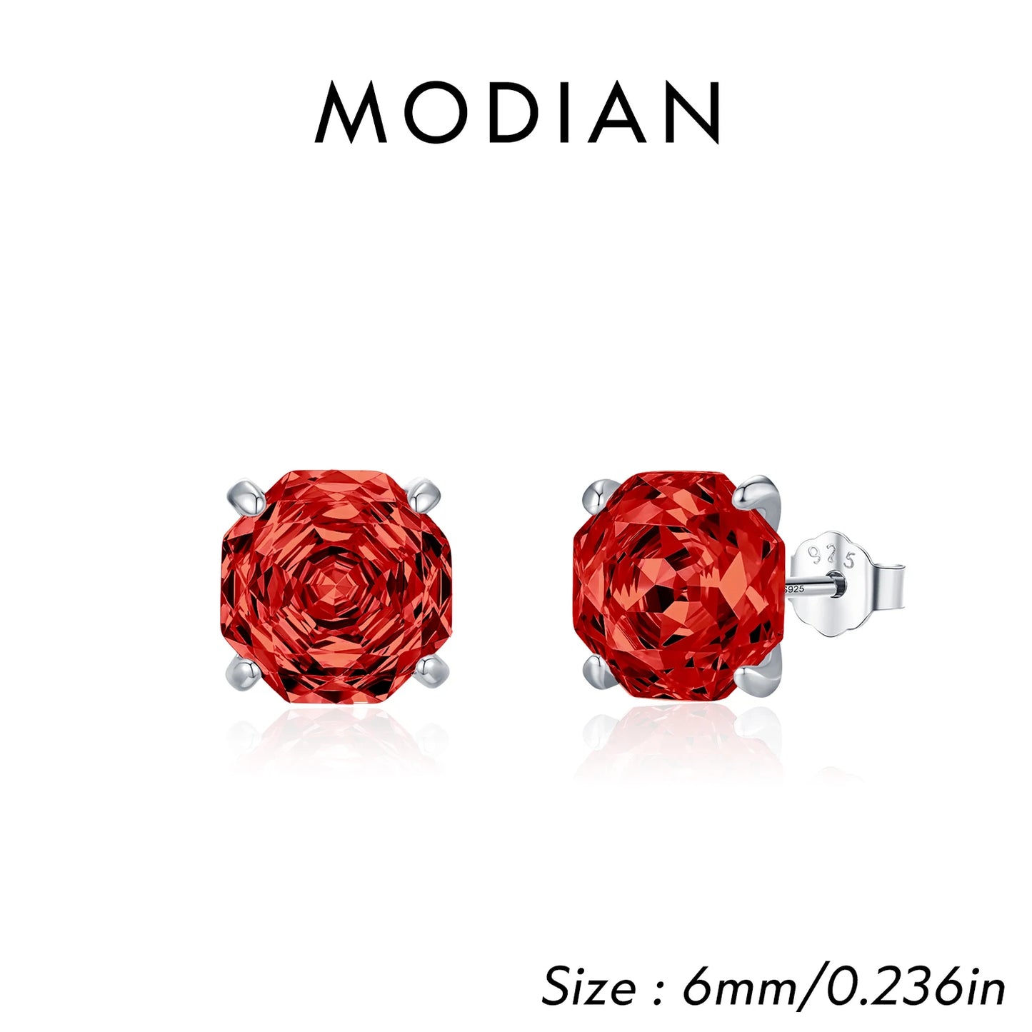 MODIAN 925 Sterling Silver Delicate Unisex Octagon Ear Stud Red Rose Cut Red CZ Stud Earrings For Women Fine Jewelry