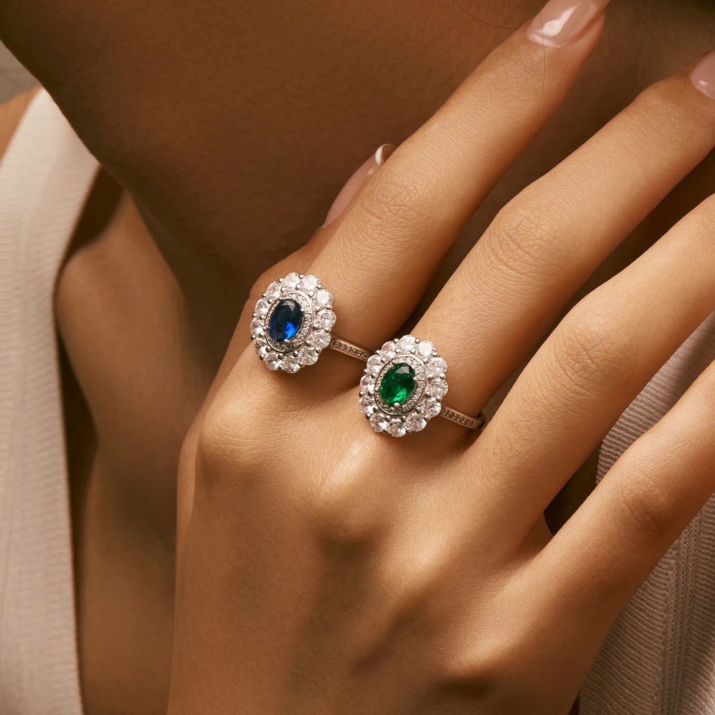 Anillo de lujo MODIAN de plata de ley 925 con circonitas ovaladas brillantes, joyería clásica para cócteles, regalo para mujer
