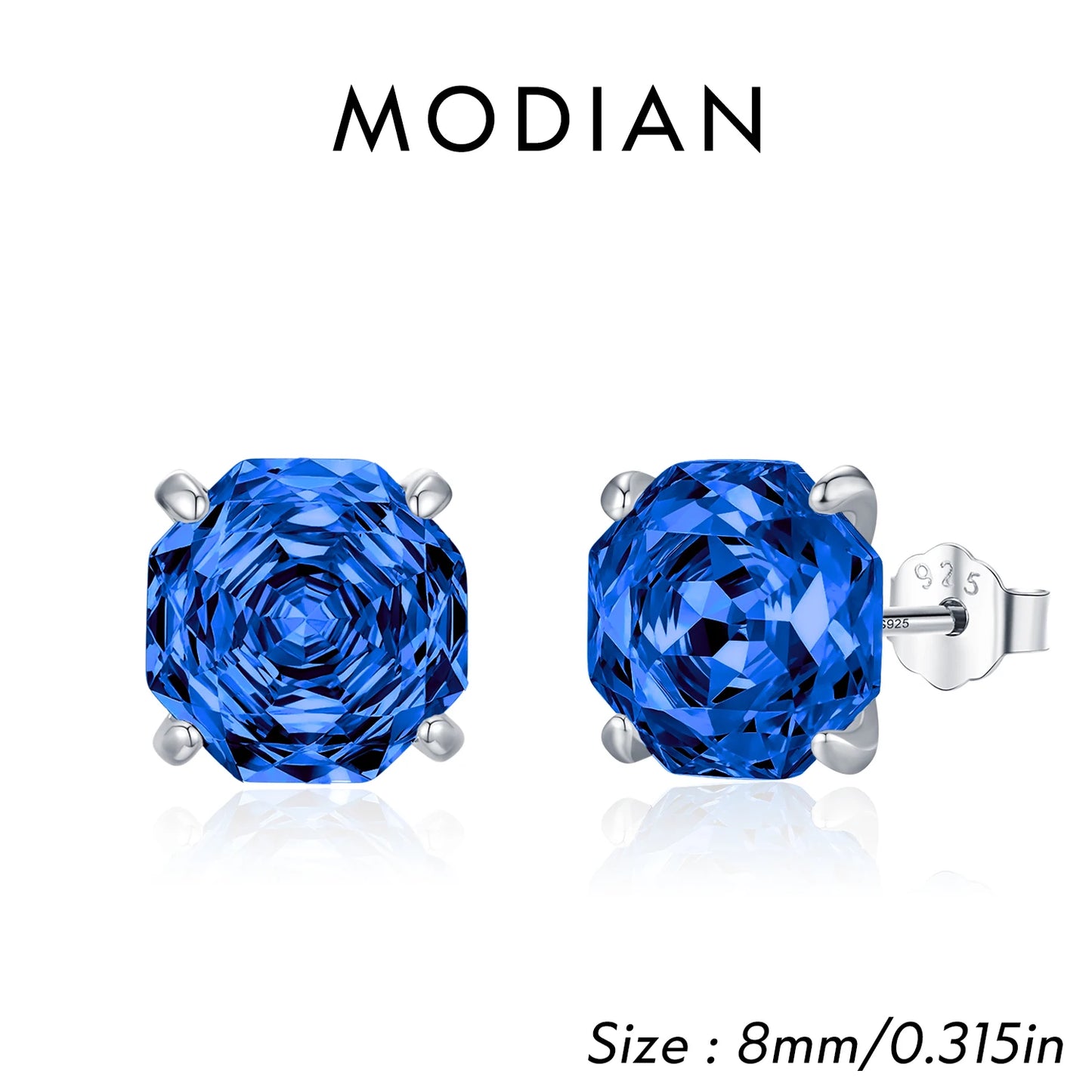 MODIAN 925 Sterling Silver High-end Unisex Royal Blue Rose Cut CZ Octagon Stud Earrings For Women And Men Fine Jewelry