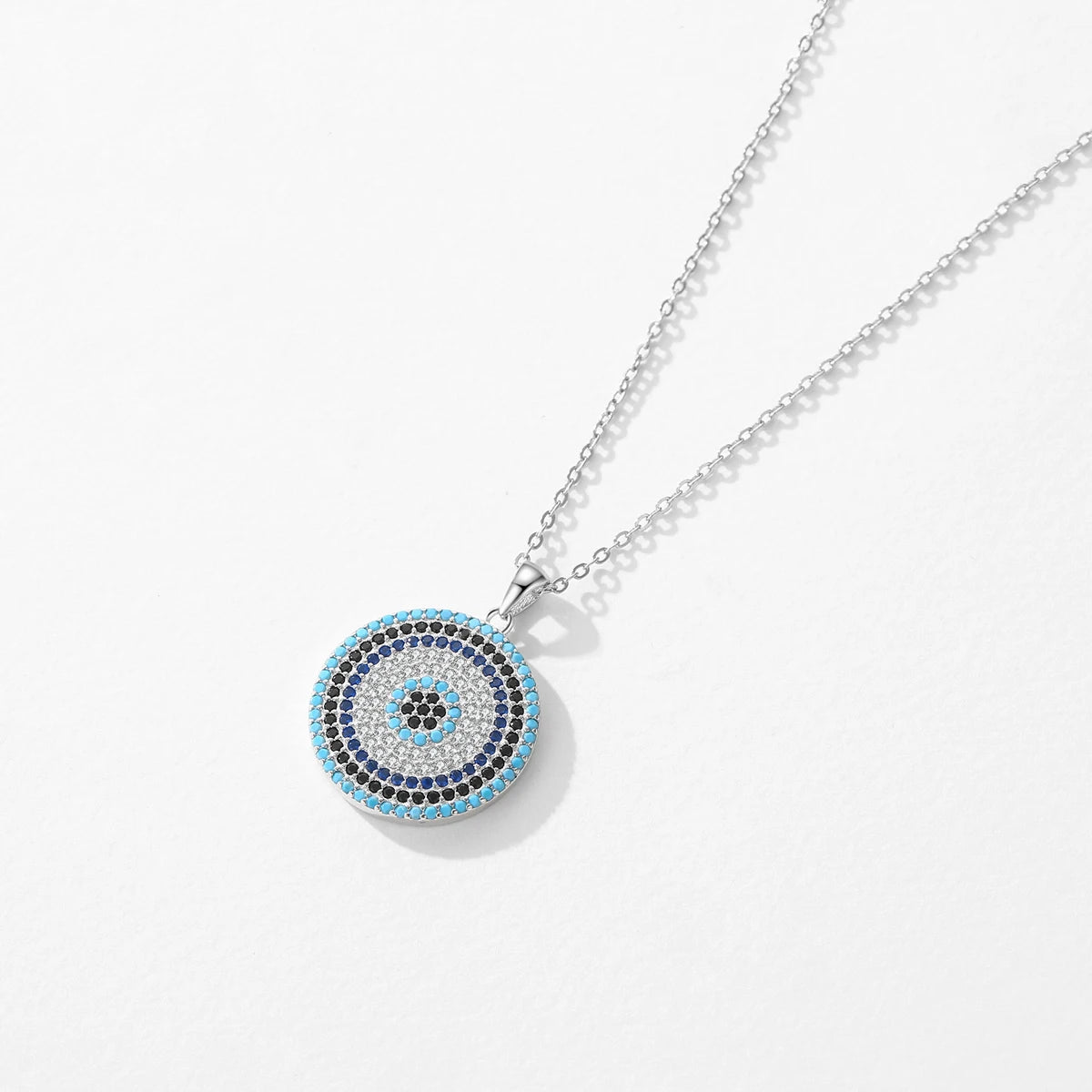 Collar con colgante vintage de lujo MODIAN de plata de ley 925 con cadena de eslabones de circonita cúbica azul turquesa transparente para mujer, joyería fina, regalos