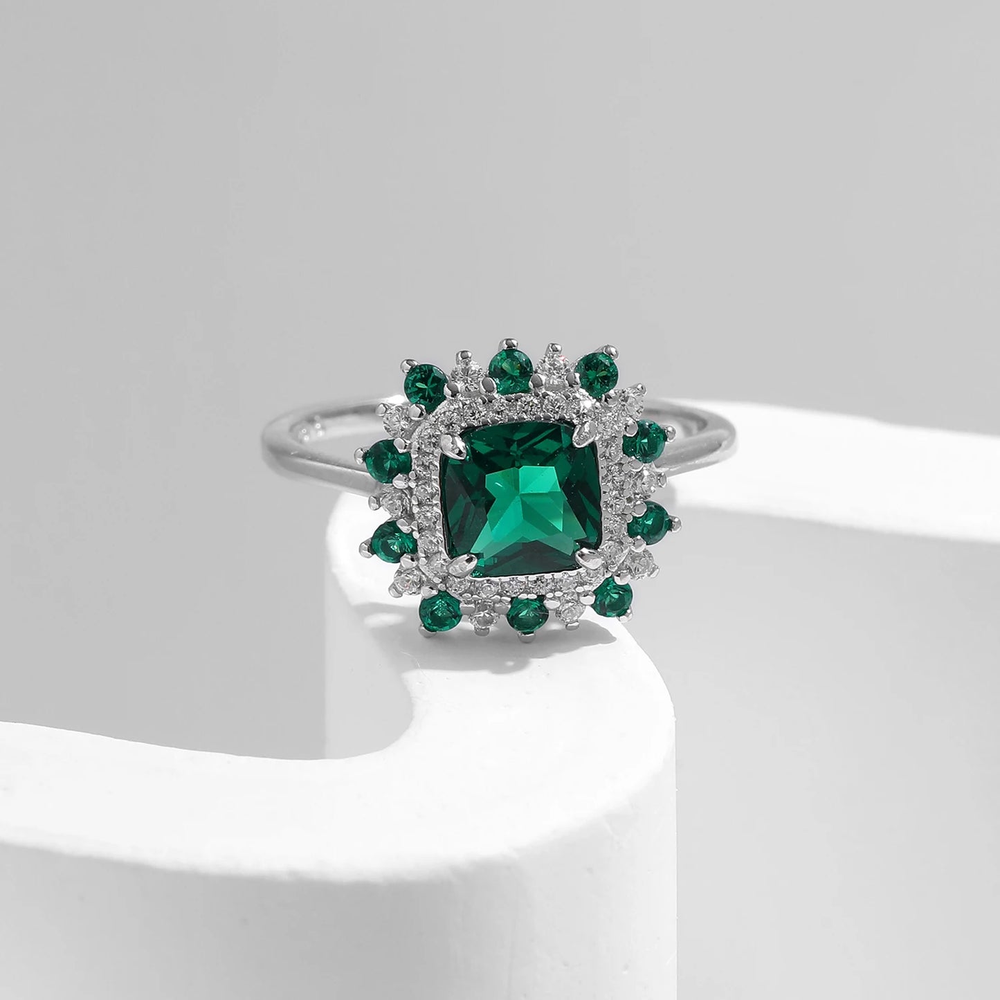Anillos de dedo MODIAN de plata de ley 925 auténtica, estilo retro, elegante, cuadrado, con circonita verde, para mujer, para fiestas, cócteles, joyería fina