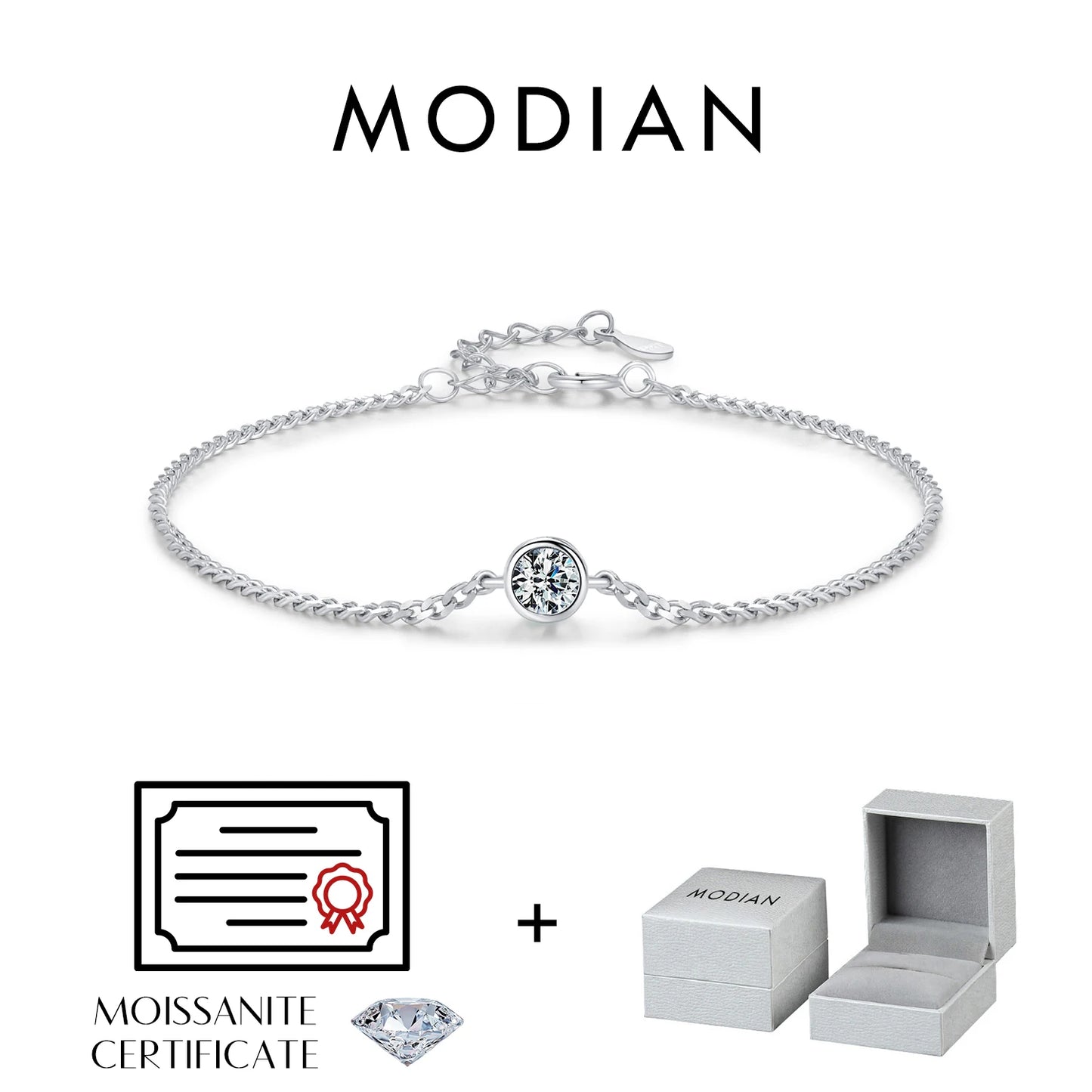 Pulsera MODIAN de 0,25 quilates con engaste de moissanita para mujer, elegante pulsera de cadena de plata de ley 925 con diamantes, joyería de boda