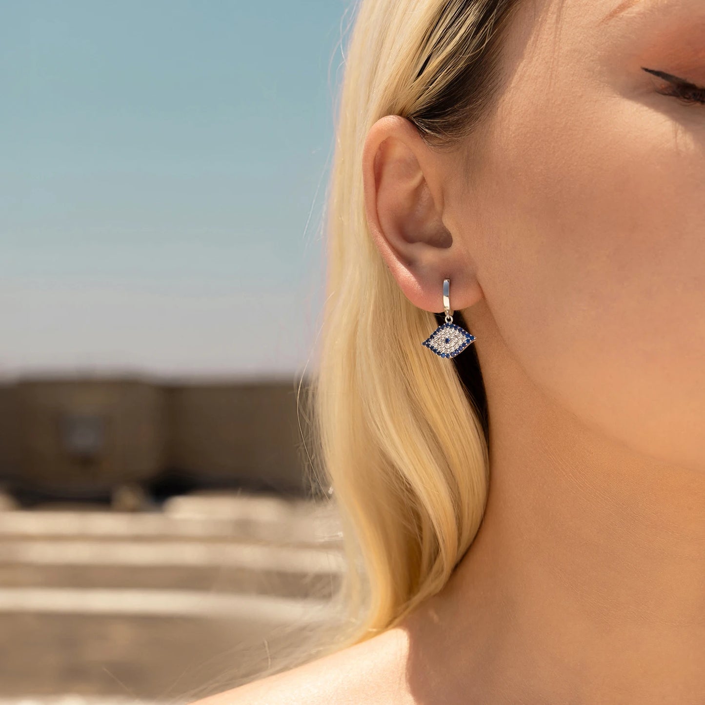 Pendientes de aro MODIAN de plata de ley 925 con circonitas azules de lujo, joyería fina y brillante para mujer, con hebilla para la oreja.