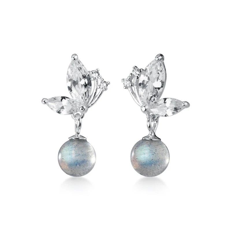 Modian Dazzling Zircon Lovely Butterfly Sterling Silver 925 Drop Earring for Women Moonstone Short Dangle Earring Fine Jewelry