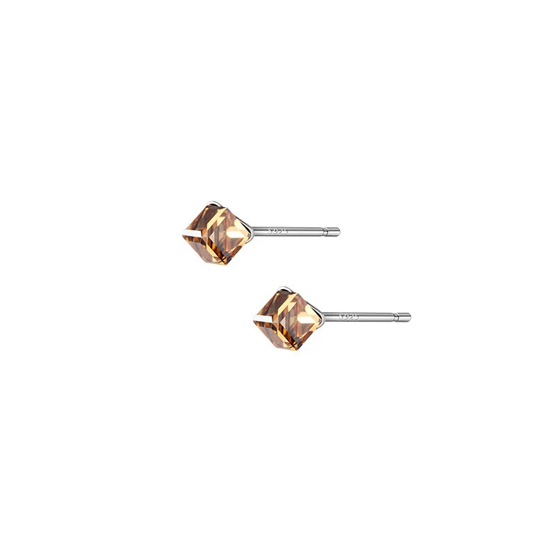 Pendientes de botón de cristal cuadrado romántico de Modian, color champán, para mujer, elegantes pendientes de plata de ley 925, joyería fina de lujo, regalos.