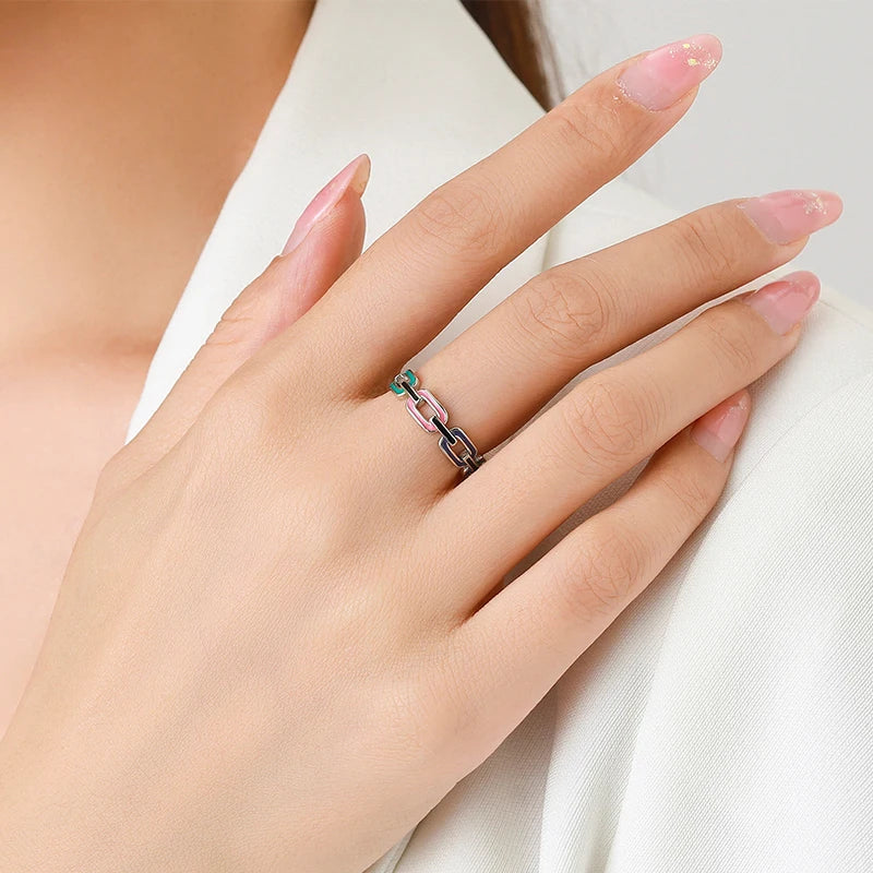 Anillo Modian de plata de ley 925 auténtica con esmalte geométrico multicolor, joyería fina apilable de moda para mujer, regalo de cumpleaños