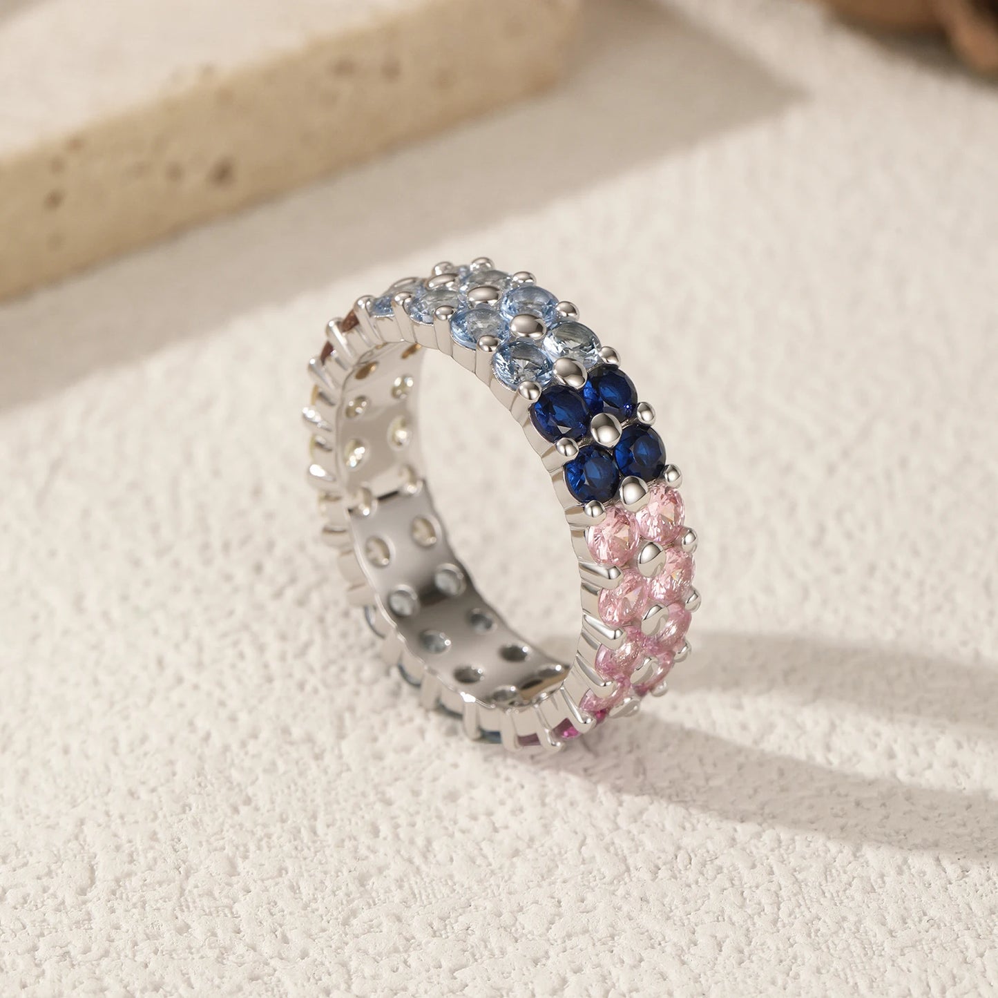 MODIAN 925 Sterling Silver Ring Exquisite Sweet Geometric Gradient Zirconia Stackable Eternity Band Rings For Women Fine Jewelry