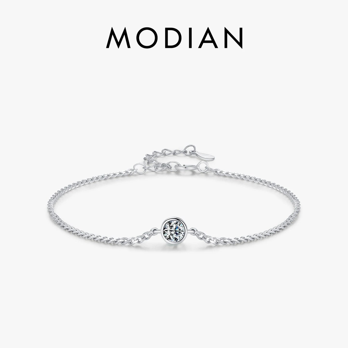 Pulsera MODIAN de 0,25 quilates con engaste de moissanita para mujer, elegante pulsera de cadena de plata de ley 925 con diamantes, joyería de boda