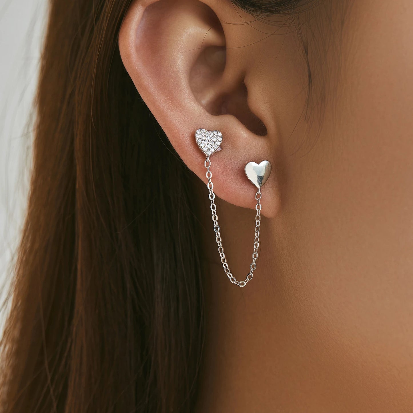 Pendientes MODIAN de plata de ley 925 con borlas y cadena larga, delicados pendientes de tuerca con forma de corazón y circonita cúbica para mujer, joyería fina apilable.