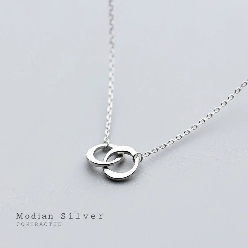 Modian New Irregular Geometric Round Interlock Sterling Silver 925 Pendant Necklace for Women Link Chain Fine Jewely Girl Gift