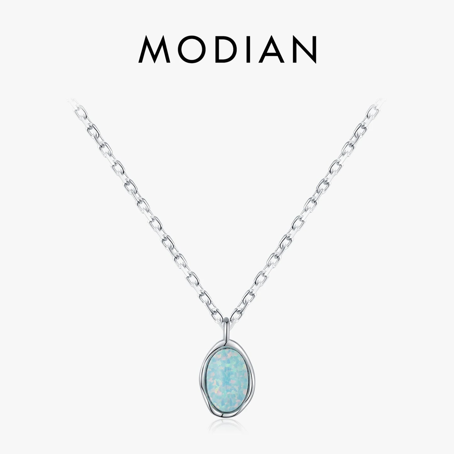 Collar de cadena de eslabones MODIAN de plata de ley 925 con colgante de ópalo de metal con ondas irregulares vintage para mujer, joyería fina