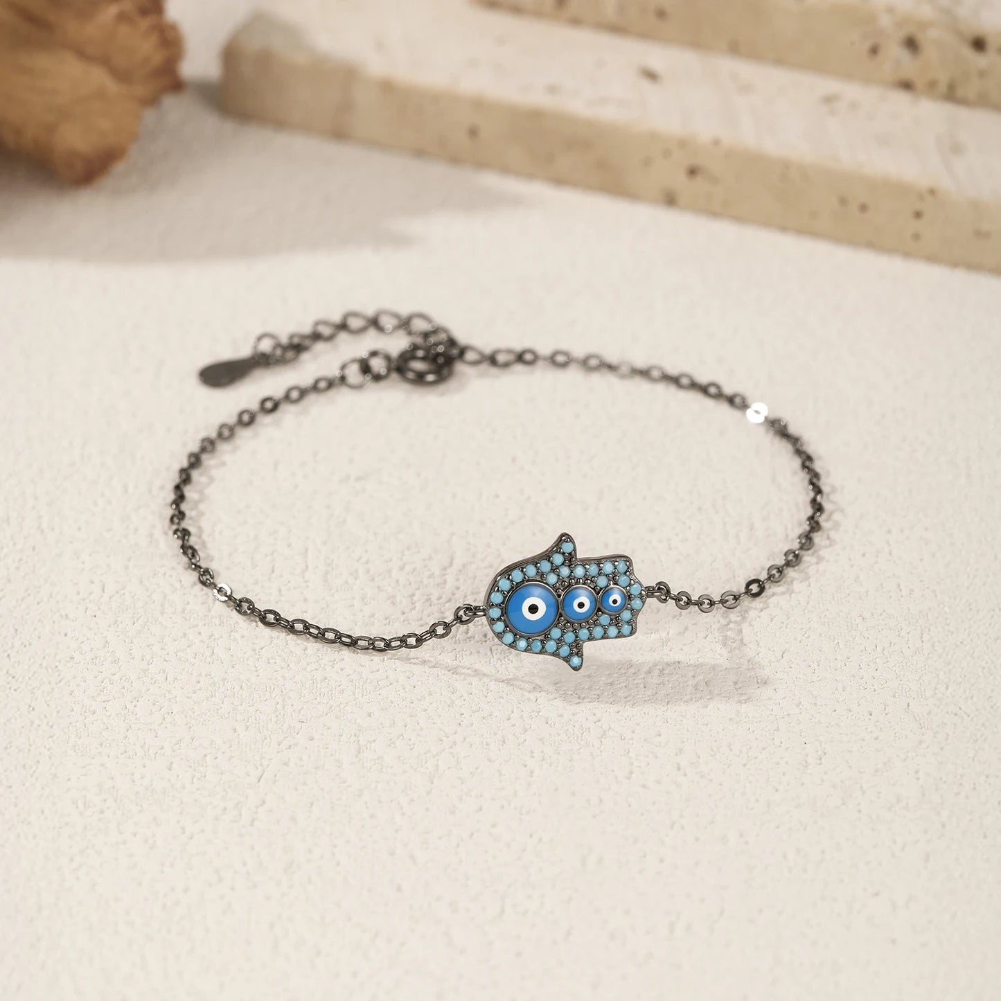 MODIAN 925 Sterling Silver Blue Enamel Synthetic Turquoise Link Chain Bracelet Black Ghost Eyes Palm Bracelets For Women Jewelry