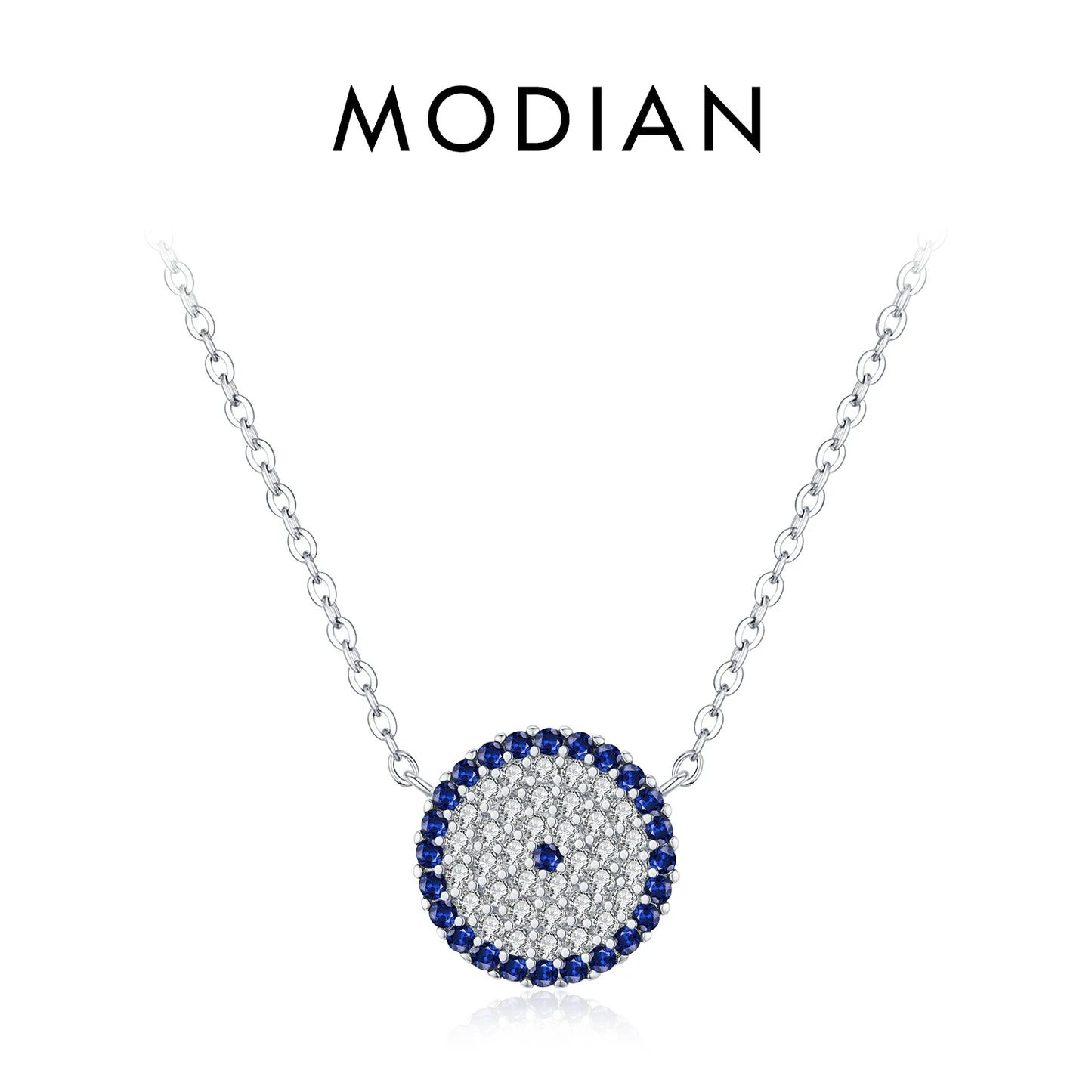 MODIAN 925 Sterling Silver Charming Blue Eyes Sparkling CZ Heart Palm Paper Clips Pendant Necklaces For Women Fine Jewelry