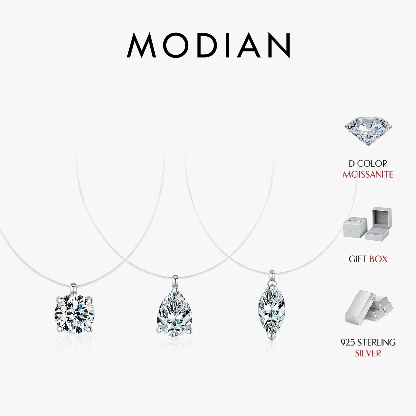 MODIAN 3 Styles Moissanite Necklace 925 Sterling Silver Simple Geometric Fishing Line Choker Necklaces For Women Fine Jewelry