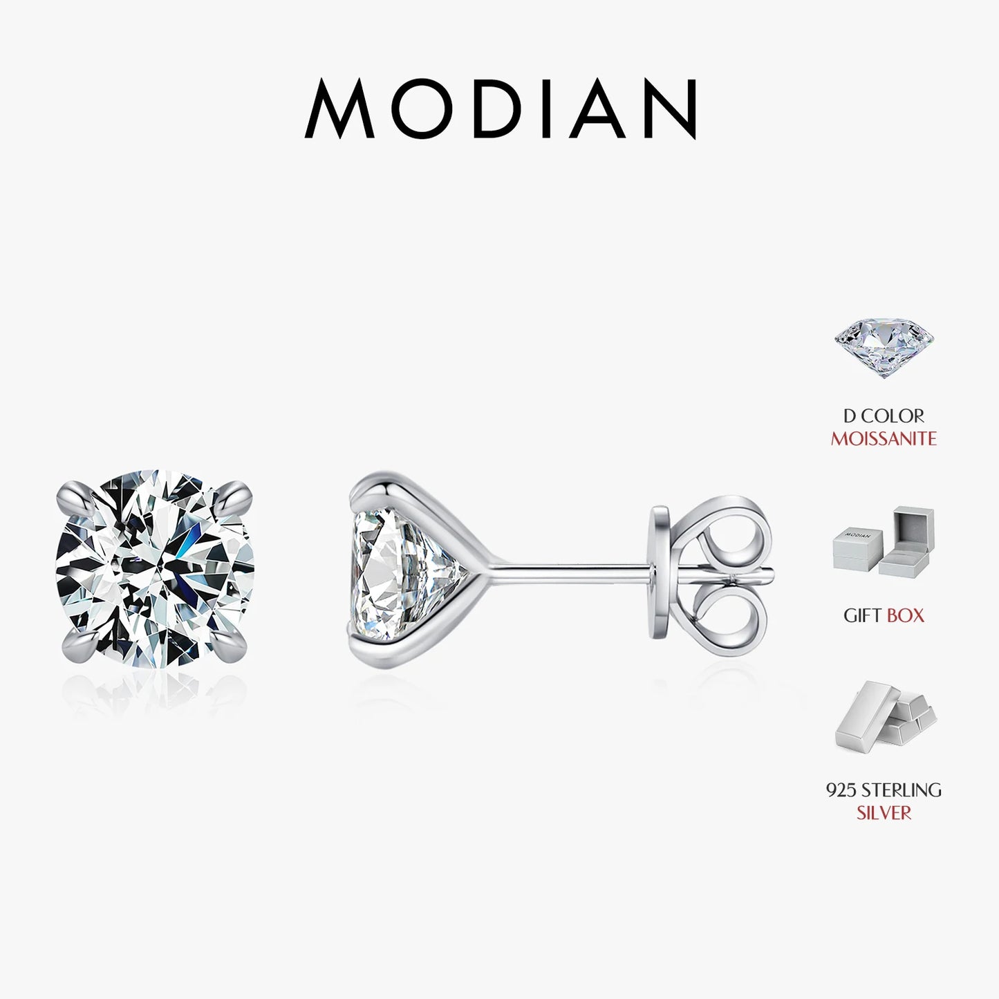Pendientes de moissanita MODIAN de color D de 1 quilates, plata de ley 925, para boda, compromiso, diamantes creados en laboratorio, joyería para mujer, regalo