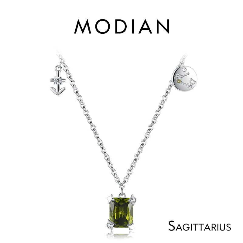 Collar con colgante Modian de plata de ley 925 con circonita arcoíris y piedra de nacimiento de Escorpio, símbolo del signo del zodiaco, para mujer, joyería fina.