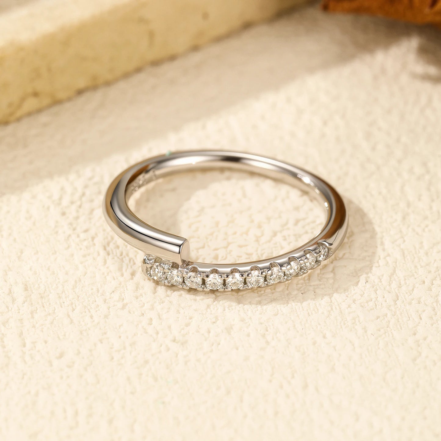 MODIAN D Color Moissanite 925 Sterling Silver Simple Sparkle Geometric Eternity Band Rings For Women Daily OL Fine Jewelry