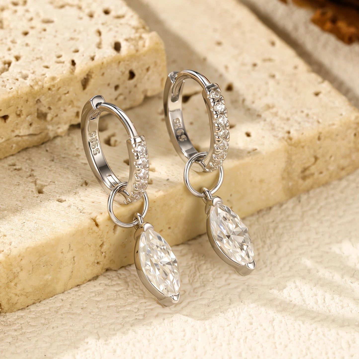MODIAN 0.5Ct D Color Rhombic Moissanite Ear Buckles 925 Sterling Silver Luxury Shiny Hoop Earrings for Women Wedding Jewelry