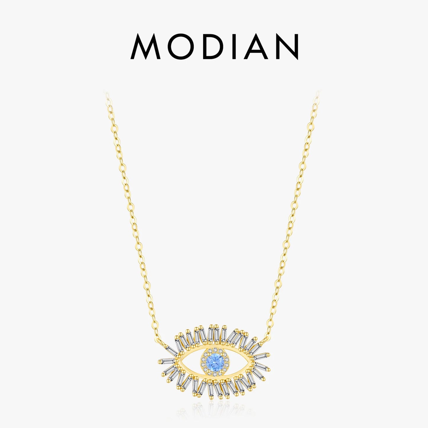 MODIAN 925 Sterling Silver Exquisite Zirconia Eye Pendant Necklace Prong Setting CZ For Women Adjustable Link Chain Fine Jewelry