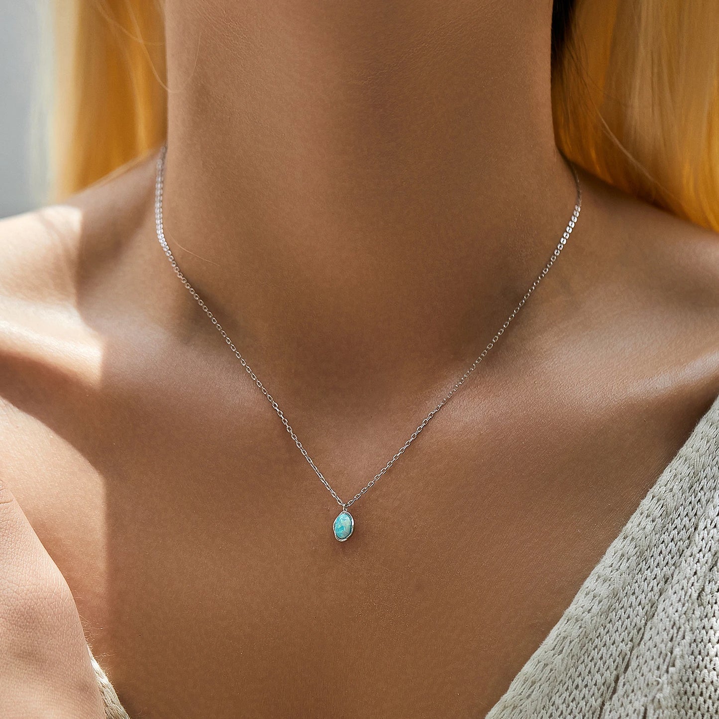 Collar de cadena de eslabones MODIAN de plata de ley 925 con colgante de ópalo de metal con ondas irregulares vintage para mujer, joyería fina