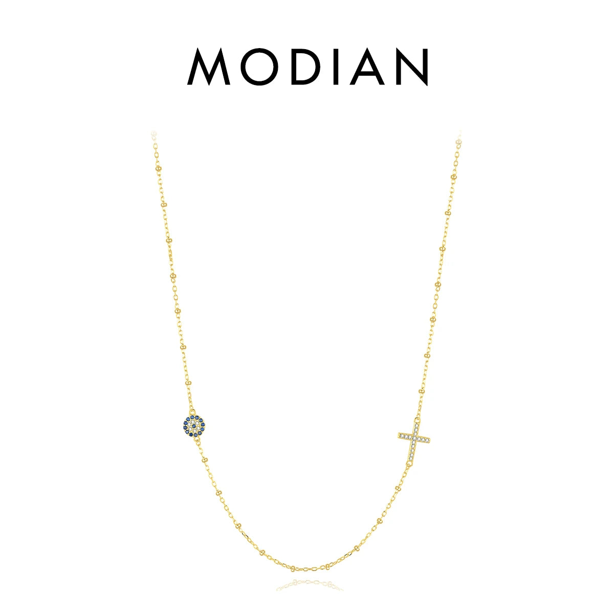 Collar MODIAN con cuentas cruzadas sencillas, cadena de eslabones de circonita azul de plata de ley 925 auténtica para mujer, joyería fina para fiestas