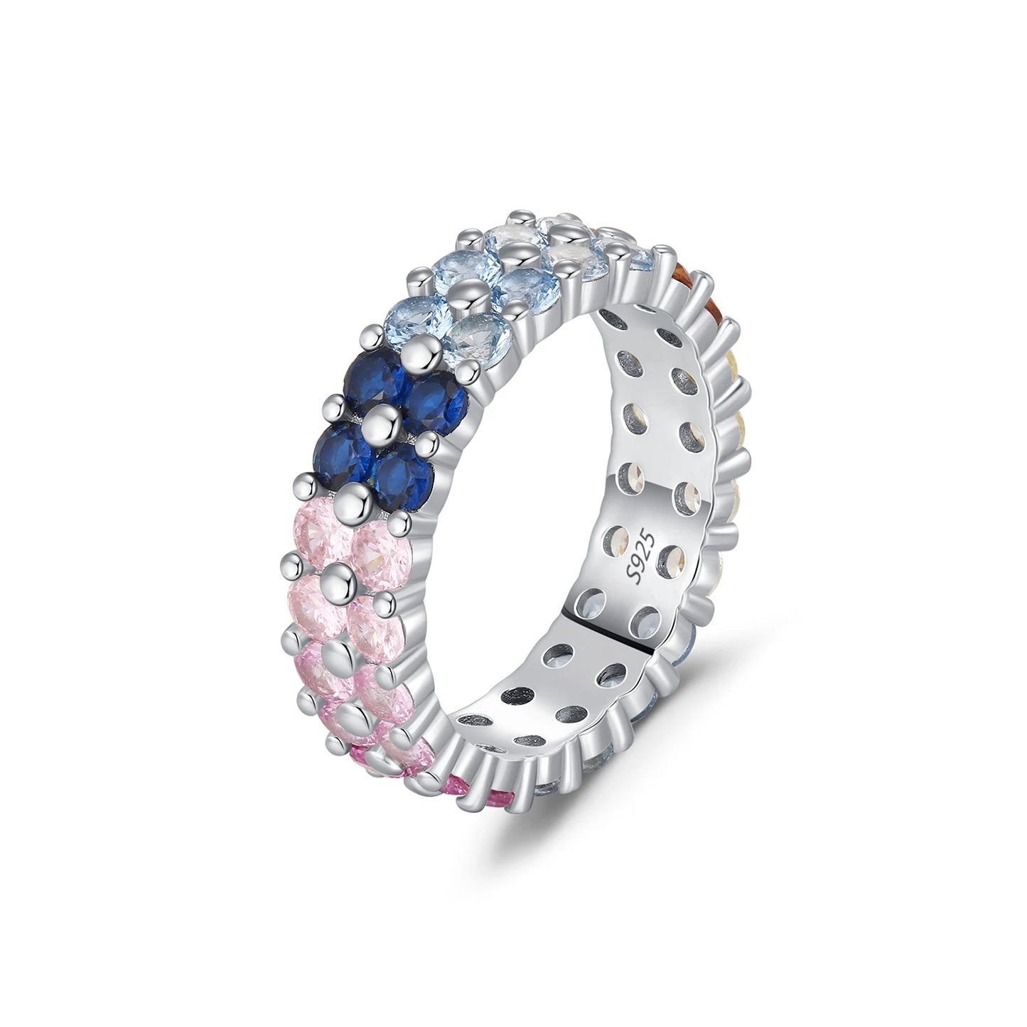 MODIAN 925 Sterling Silver Ring Exquisite Sweet Geometric Gradient Zirconia Stackable Eternity Band Rings For Women Fine Jewelry