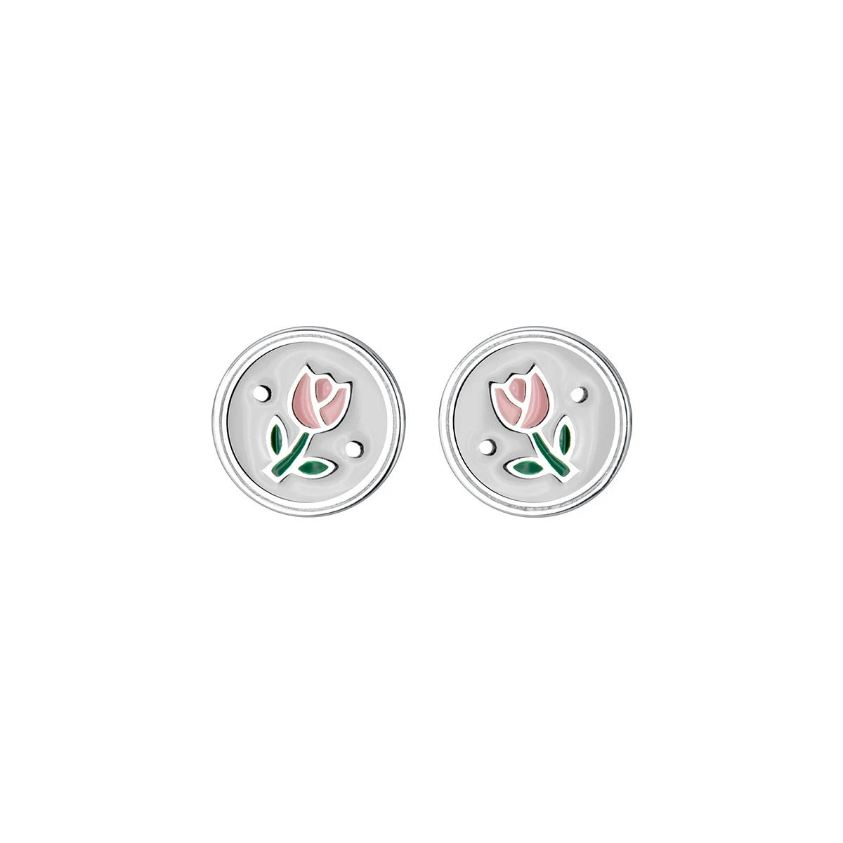 Pendientes de botón redondos de esmalte vintage Modian de plata de ley 925 con diseño de flor, sencillos y bonitos, para mujer, joyería para prevenir alergias.