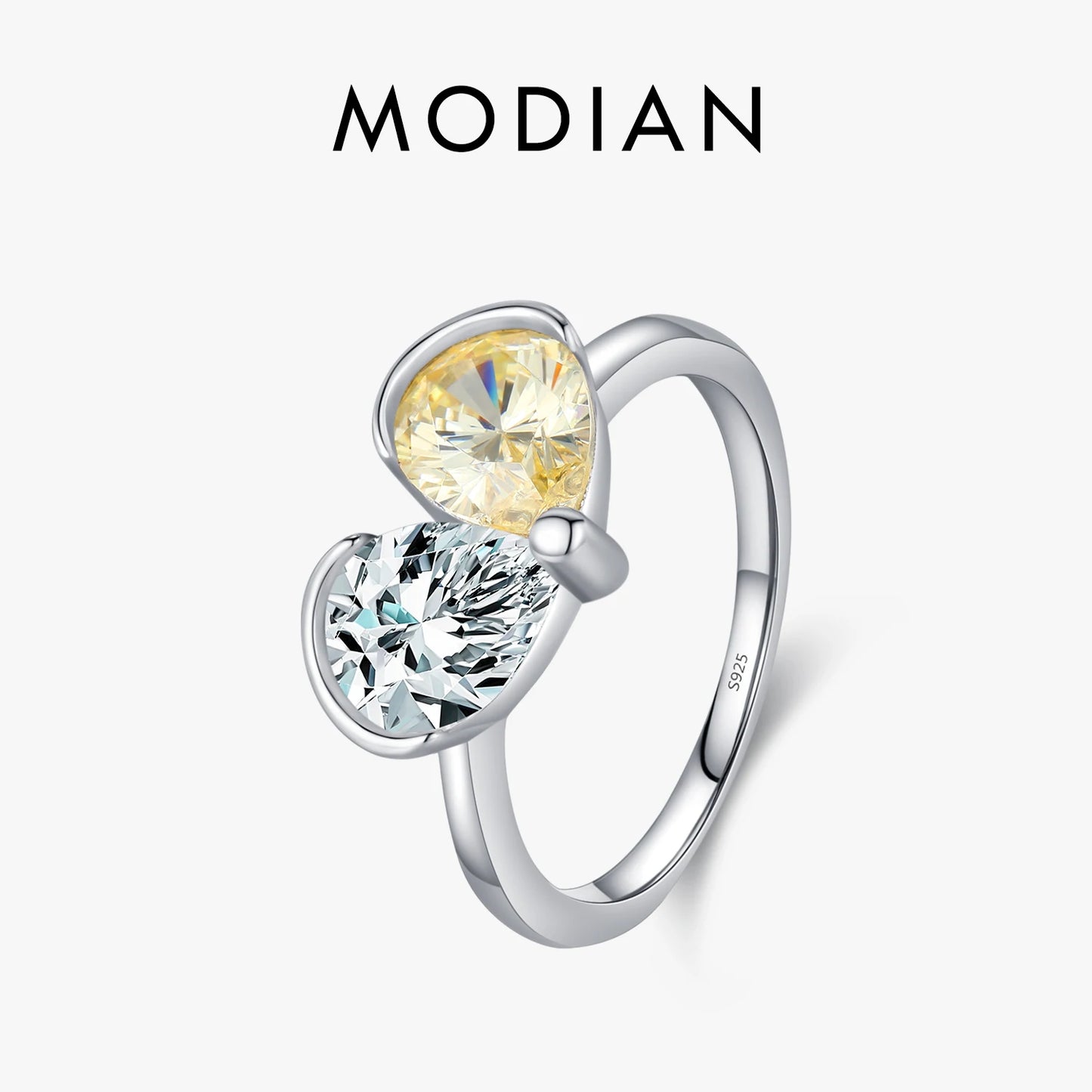 Anillo MODIAN de plata de ley 925 con forma de corazón romántico y delicado anillo de gota de agua con piedra de circonita cúbica para mujer, joyería fina para boda, regalo