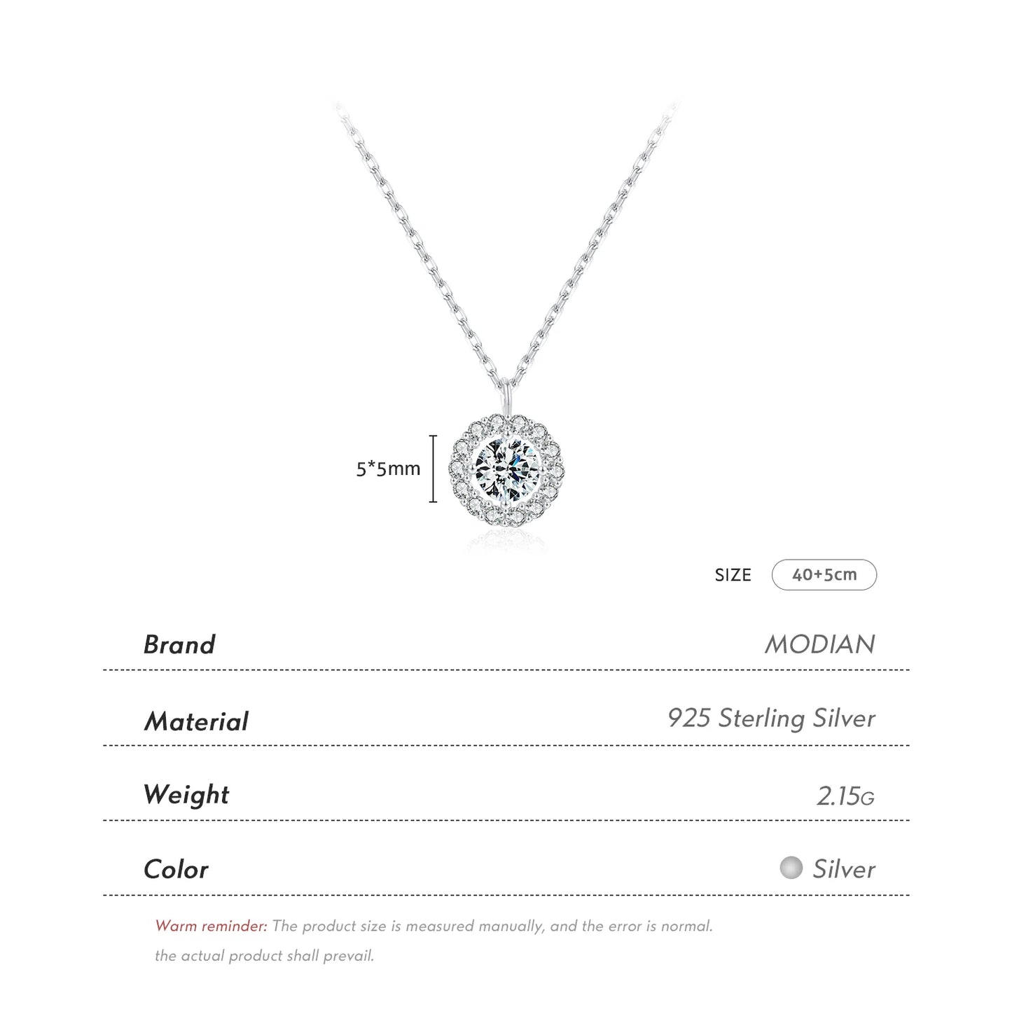 Collar con colgante de boda MODIAN de plata de ley 925 con circonitas redondas brillantes de alta calidad para mujer, joyería de aniversario