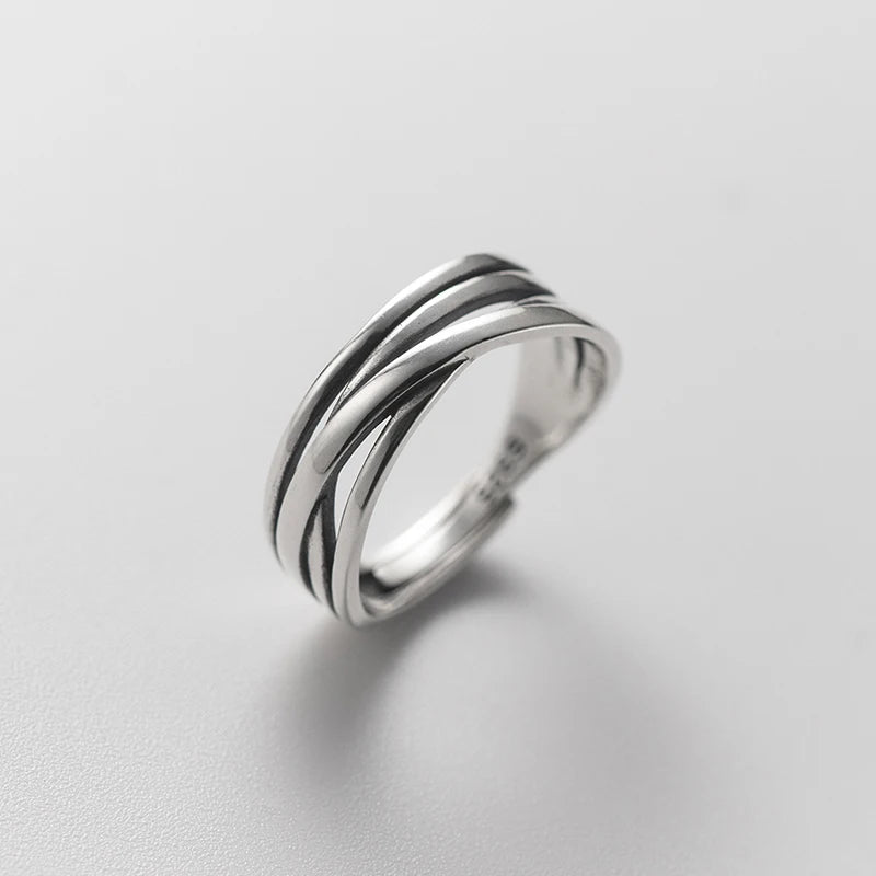 Anillos de dedo ajustables MODIAN de plata de ley 925 pura con diseño multicapa y diseño moderno para mujer, joyería