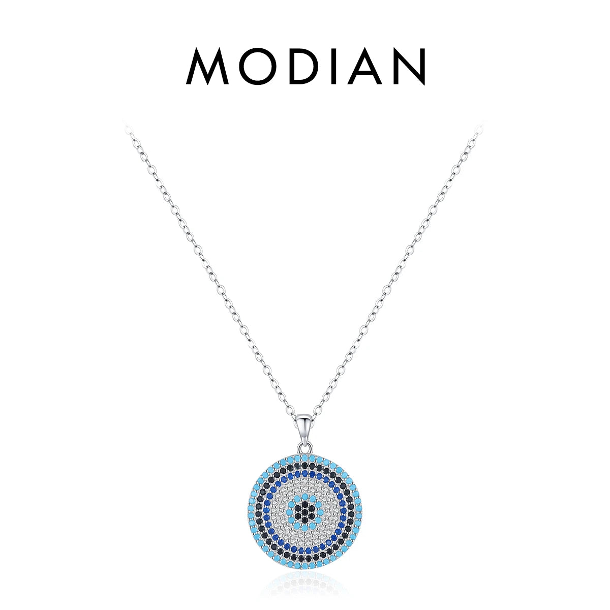Collar con colgante vintage de lujo MODIAN de plata de ley 925 con cadena de eslabones de circonita cúbica azul turquesa transparente para mujer, joyería fina, regalos