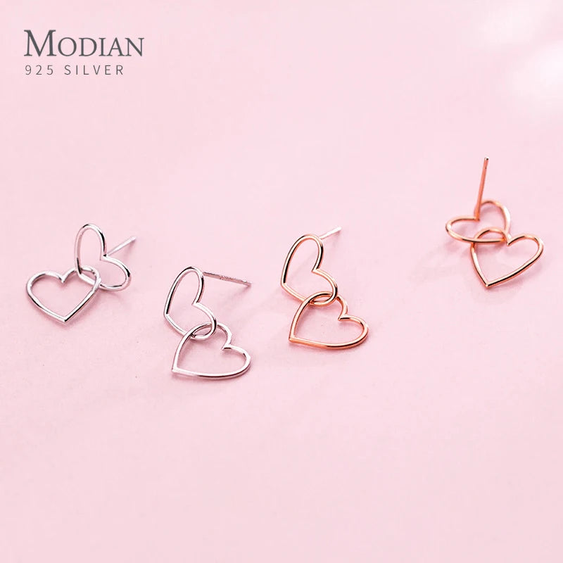 Pendientes románticos de plata de ley 925 con forma de corazón de Modian, ligeros y lujosos, para mujer, joyería fina para fiestas.