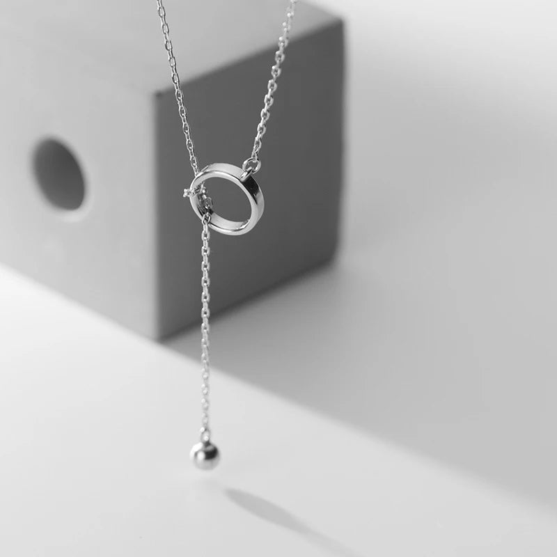 Collar con colgante de cuentas redondas de luz minimalista de plata esterlina 925 pura MODIAN para mujer, collar geométrico en forma de Y, joyería fina