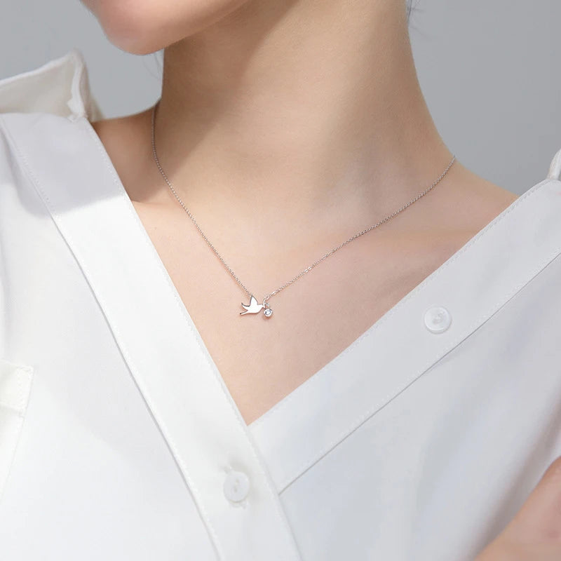Colgante de plata de ley 925 con diseño de golondrina de mimbre, diseño de animal y planta, de Modian, para mujer, cadena de eslabones, joyería fina